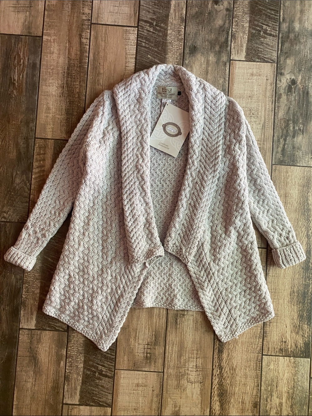 Aran Sweater Market Cozy Shawl Collar Cable Knit Sweater Cardigan Light Gray 🆕